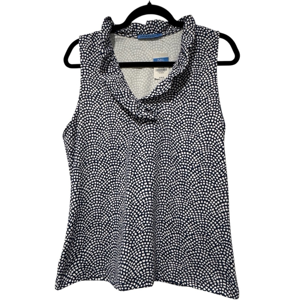 J. McLaughlin Black and White Ruffled Sleeveless Blouse